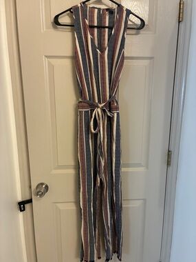 DREW Striped Jumpsuit in Navy, Rust & Cream